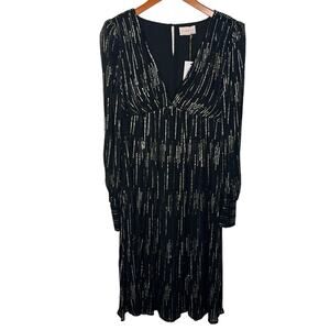 Ciebon thorax gold and black Vneck long sleeve party dress size small NWT Unique